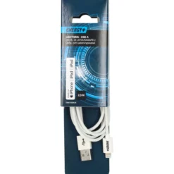 Data- & latauskaapeli Energy+ Apple Lightning uros - USB A uros 2 m, valkoinen