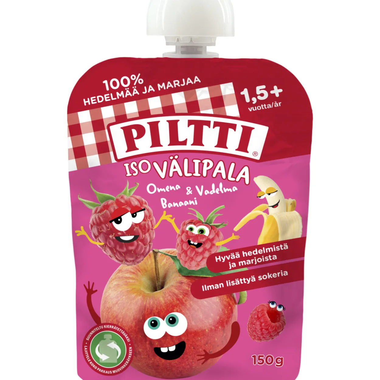 Hedelmäsose Piltti 150 g Iso välipala omena-vadelma-banaani 1,5 v