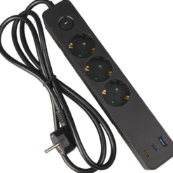 Jatkojohto Airam Jax 3-os+3 USB 65 W 1,4 m, musta