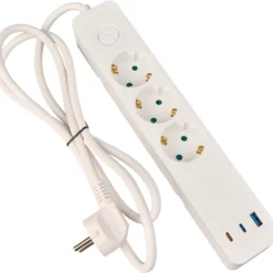 Jatkojohto Airam Jax 3-os+3USB 65 W 1,4 m valkoinen