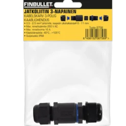 Jatkoliitin 3-napainen IP68 Finbullet