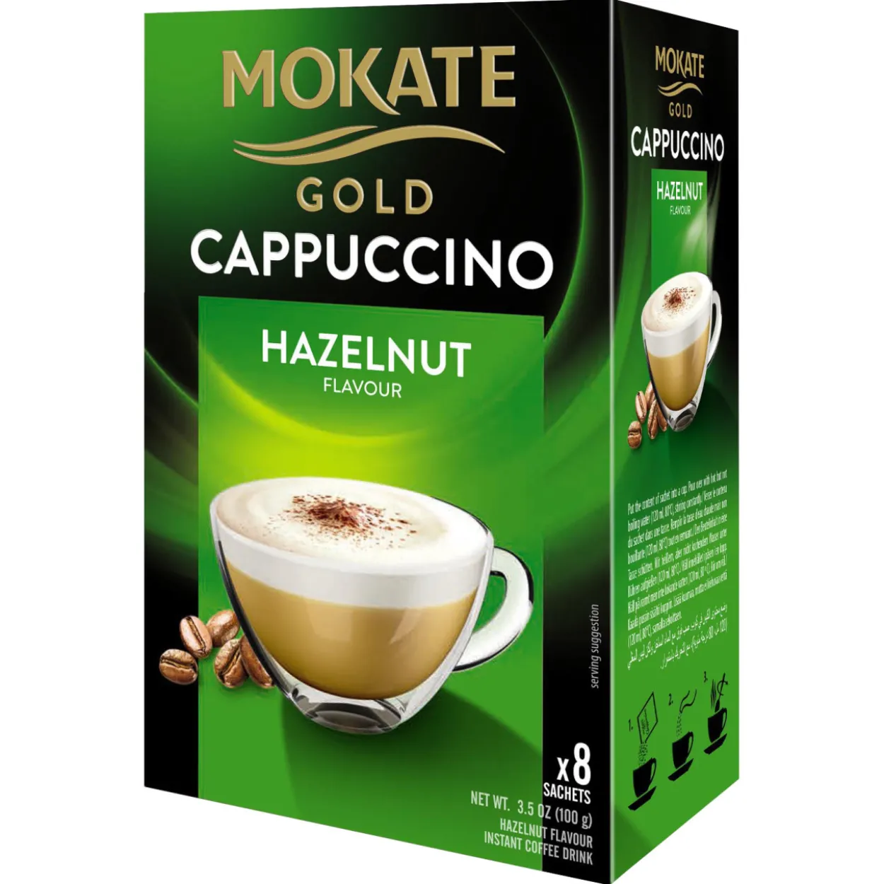 Kahvijuomajauhe Mokate Cappuccino Gold 8 kpl Hazelnut