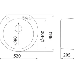 Keittiöallas Aqualine Ø 520 mm X-Granit grafiitinmusta