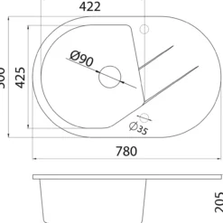 Keittiöallas Aqualine M 780 x 500 mm X-Granit hiekanvärinen