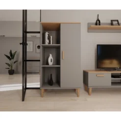 Kirjahylly Kocot 120 cm Denver harmaa/beige