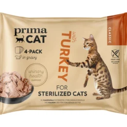 Kissanruoka PrimaCat 4 x 85 g Classic kalkkunaa kastikkeessa steriloiduille kissoille