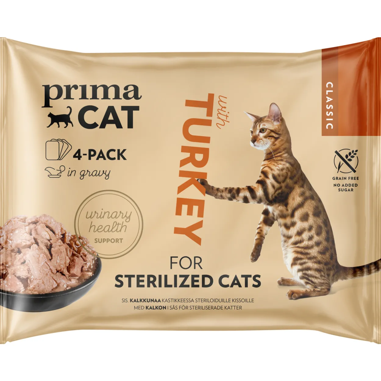Kissanruoka PrimaCat 4 x 85 g Classic kalkkunaa kastikkeessa steriloiduille kissoille