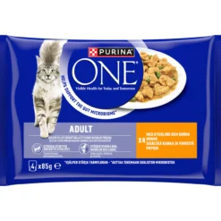 Kissanruoka Purina One 4 x 85 g Adult Minifileet kastikkeessa kanaa ja vihreitä papuja
