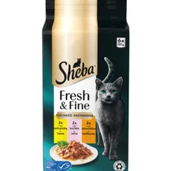 Kissanruoka Sheba 6 x 50 g Fresh & Fine kanaa, kalkkunaa ja lohta kastikkeessa