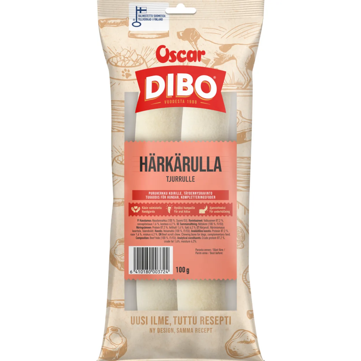 Koiran puruherkku Dibo 2 kpl 100 g härkärulla