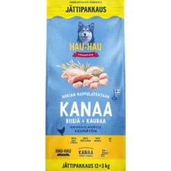 Koiranruoka Hau-Hau 12+3 kg Kanaa, riisiä ja kauraa