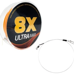 Kuitusiima UltraMar 8X, 120 m + Fluorocarbon-peruke, oranssi