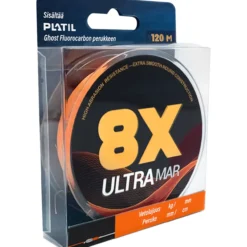 Kuitusiima UltraMar 8X, 120 m + Fluorocarbon-peruke, oranssi