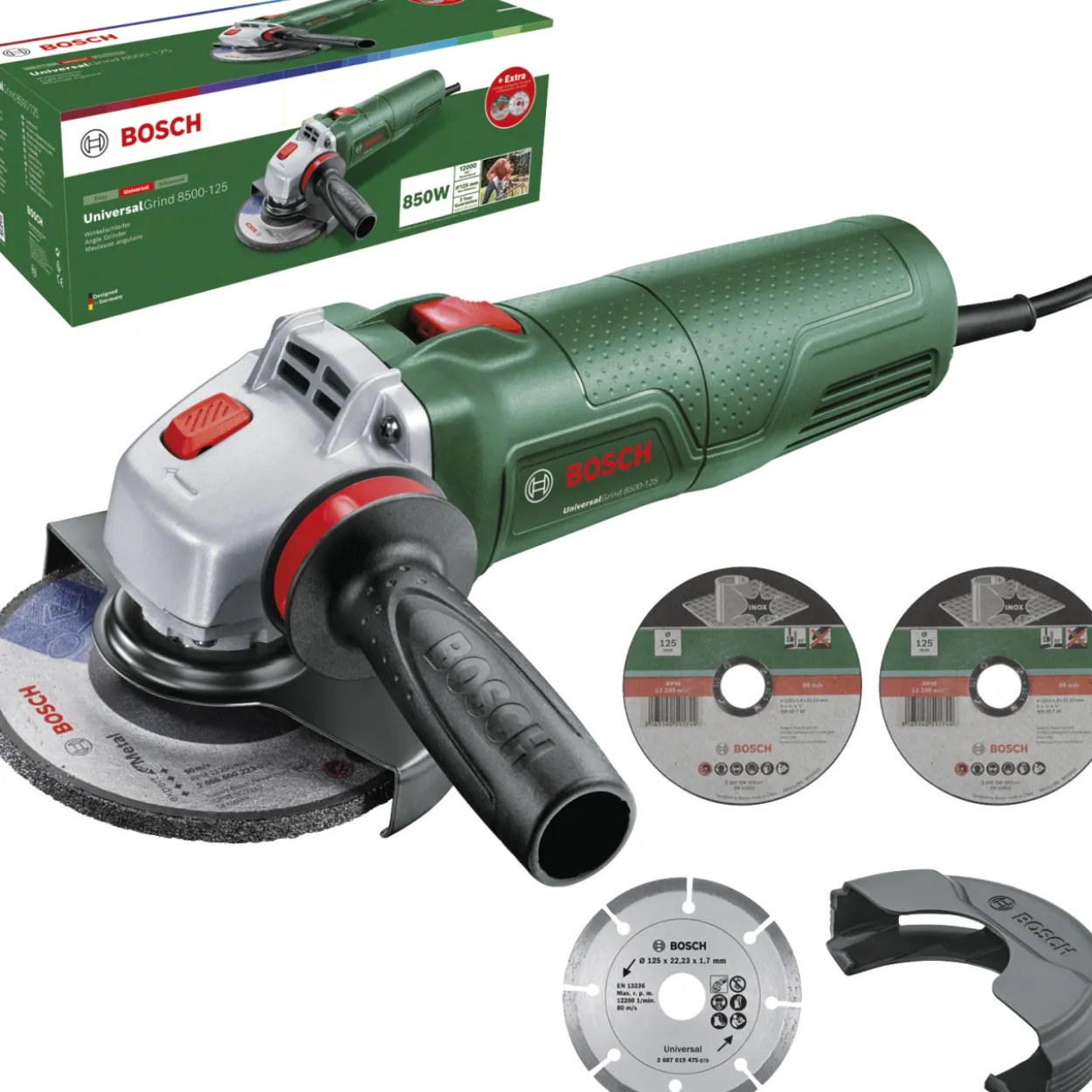 Kulmahiomakone Bosch UniversalGrind 8500-125 + timanttilaikka ja 2 katkaisulaikkaa