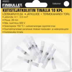 Kutistejatkoliitin tinalla valkoinen 0.1 - 0.5 mm2 johdoille 10 kpl