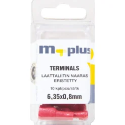 Laattaliitin eristetty 6,35 x 0,8 mm punainen, 10 kpl