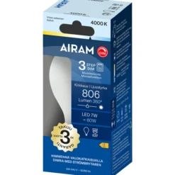 LED-lamppu Airam Otso 3-step opaali 360° vakiokupu E27 4000K 806lm