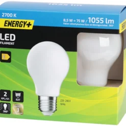 LED-lamppu 1055 lm A60 E27 2700 K, 2 kpl