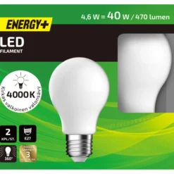 LED-lamppu 470 lm 4000K A60 E27 2 kpl