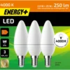 LED-lamppu 250 lm 4000 K C35 E14, 3 kpl