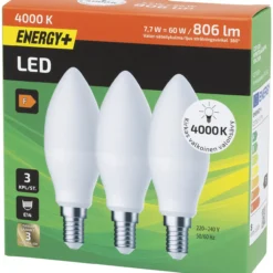 LED-lamppu 806 lm 4000 K C37 E14, 3 kpl