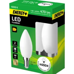 LED-lamppu 470 lm 4000K C35 E14 2 kpl