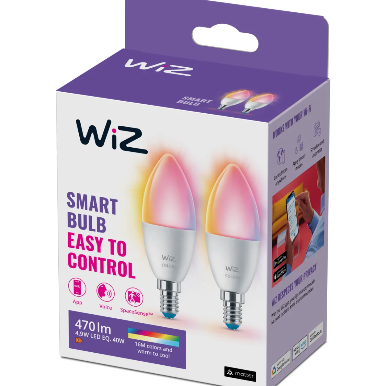 LED-älylamppu Wiz RGB+W 470lm Wi-Fi C37 E14