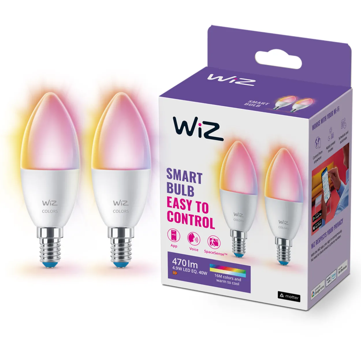 LED-älylamppu Wiz RGB+W 470lm Wi-Fi C37 E14