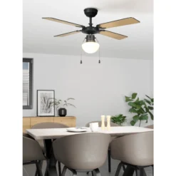 LED-tuuletinvalaisin Eglo Fortaleza musta/puu E27 maks. 60 W, IP20
