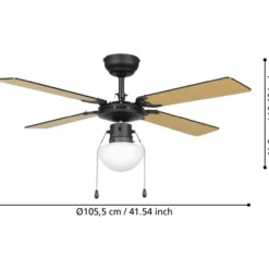 LED-tuuletinvalaisin Eglo Fortaleza musta/puu E27 maks. 60 W, IP20