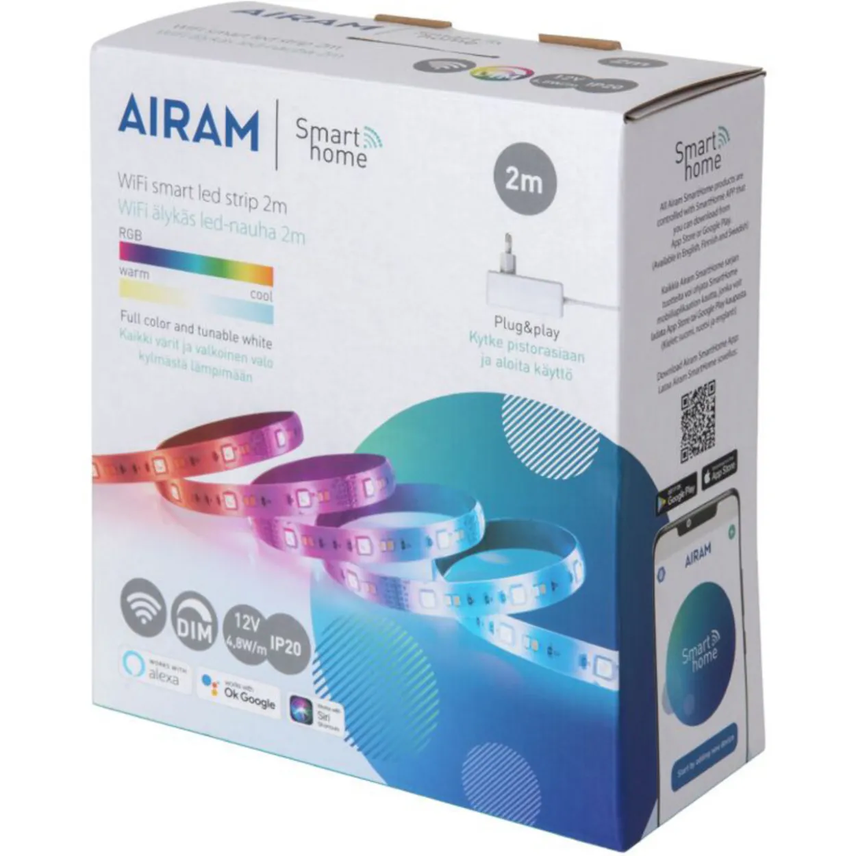 LED-valonauha Airam Smart Strip 2 m, 12 V, RGB/TW 2700-6500 K