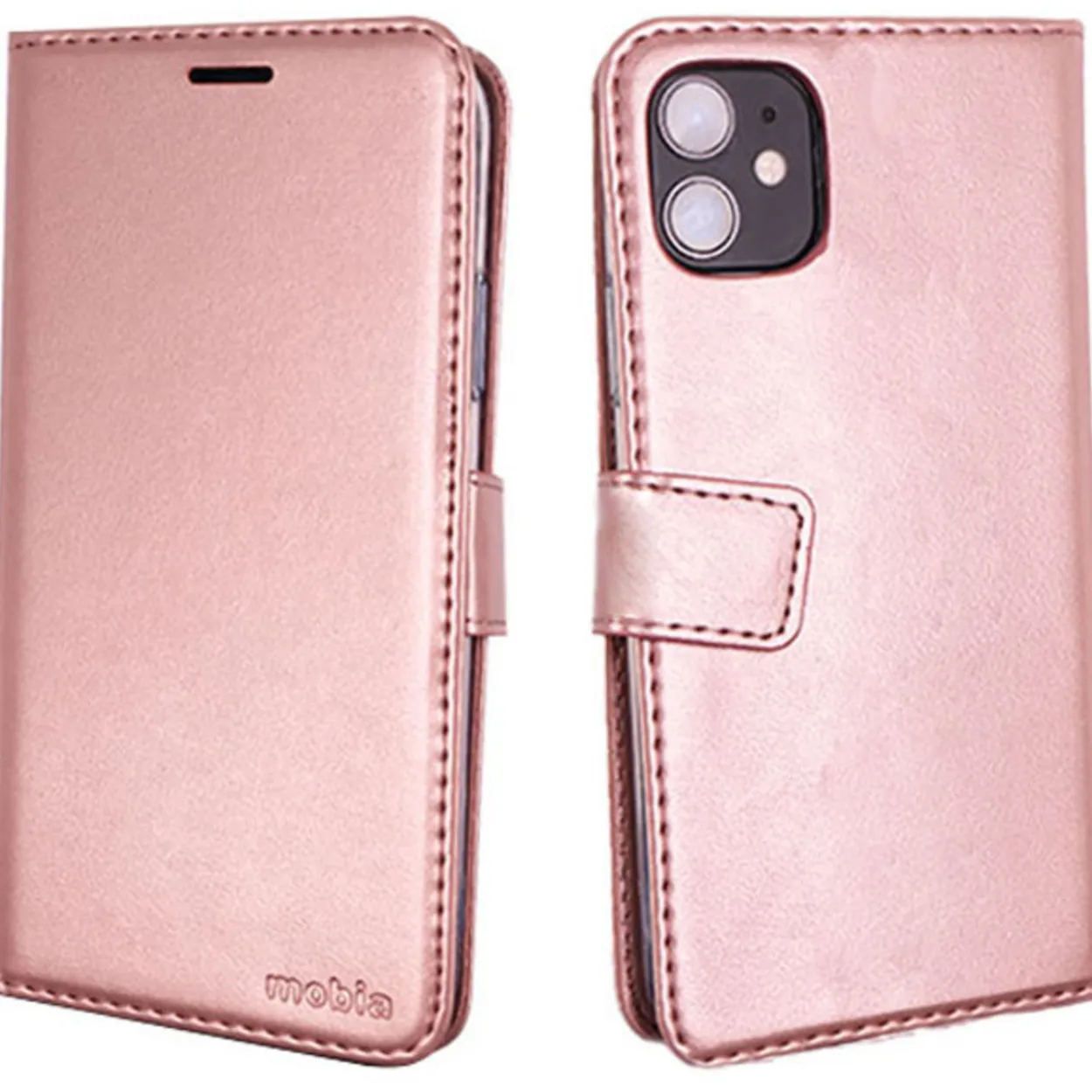 Lompakkolaukku Mobia iPhone 15 ruusukulta