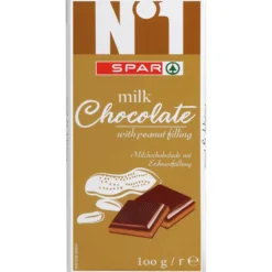 Maitosuklaalevy SPAR 100 g maapähkinätäytteellä