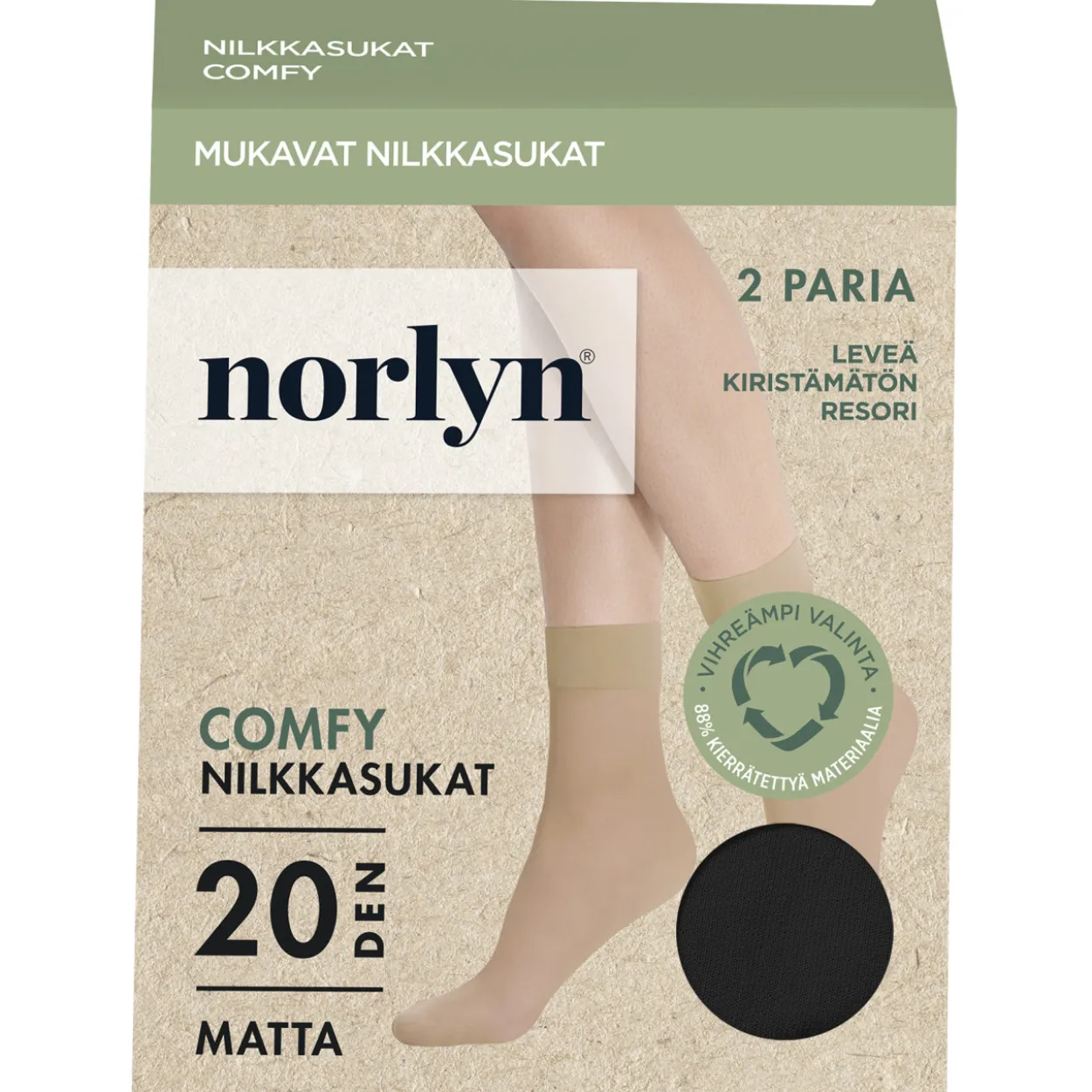 Naisten nilkkasukat Norlyn Comfy 20 den musta, 2 pr/pkt