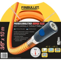Paineilmaletku Finbullet 3/8"x 10 m Superflex rekyylivapaalla turvaliittimellä