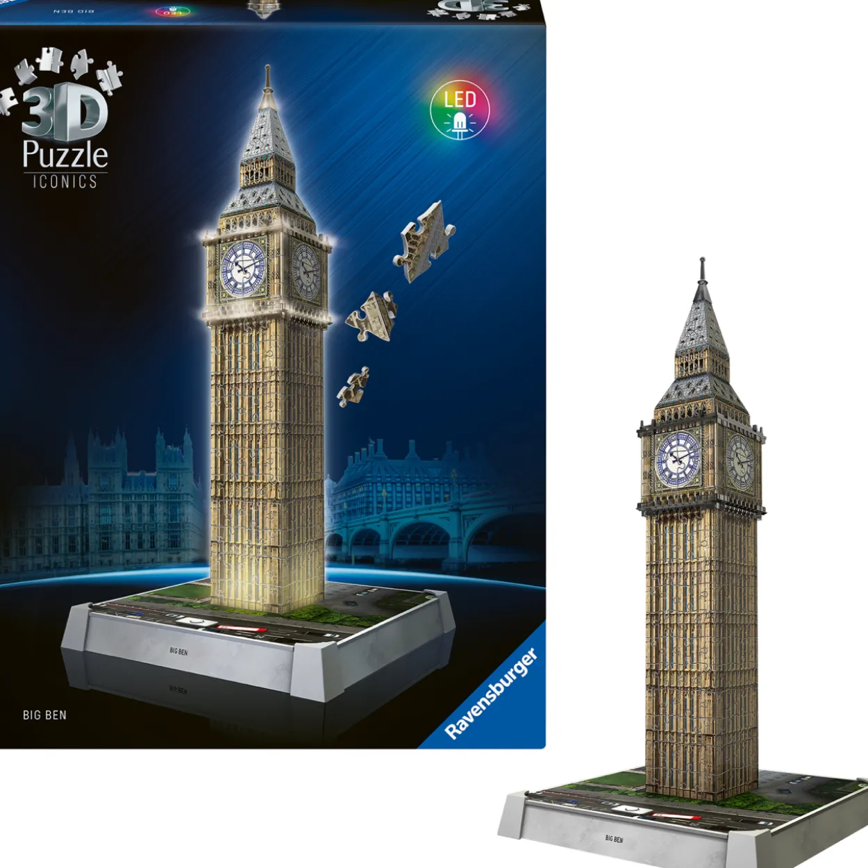 Palapeli Ravensburger 216 palaa Iconics Big Ben valolla