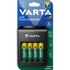 Paristolaturi Varta LCD Plug Charger+ 4 x AA 2100 mAh