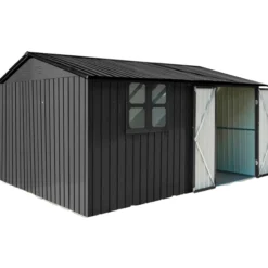 Pihavarasto ikkunalla Fornorth 375 x 286 x 162 cm, musta