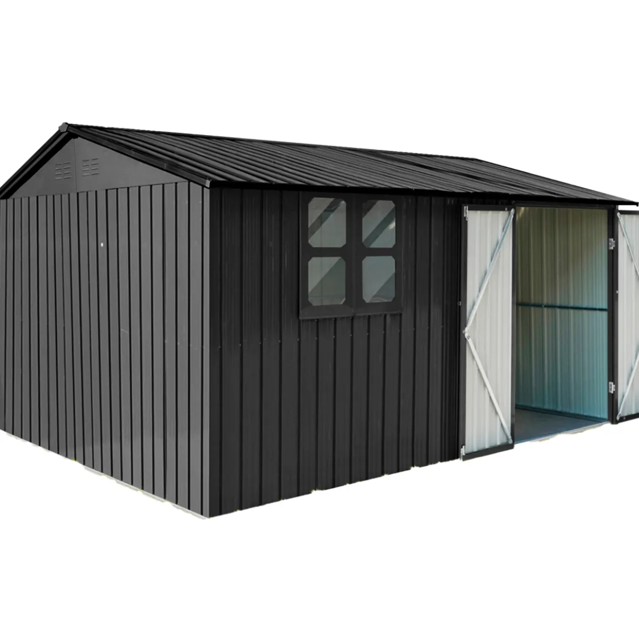Pihavarasto ikkunalla Fornorth 375 x 286 x 162 cm, musta