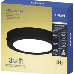 Plafondi Airam Aella 170 3CCT 12W IP20 BK