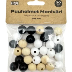 Puuhelmet Iisi 15 mm 30 kpl kolme väriä