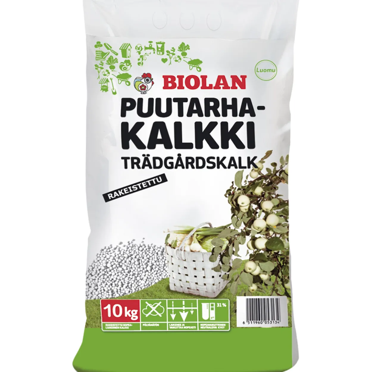 Puutarhakalkki Biolan 10 kg rakeinen