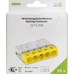 Rasialiitin Wago 5-Nap 0.5-2.5mm² keltainen