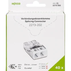 Rasialiitin Wago 2-Nap 0.5-2.5mm² valkoinen