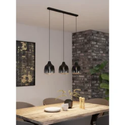 Riippuvalaisin 3-os EGLO Sedbergh 40W 90x20 cm musta/harmaa-musta savulasi