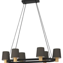 Riippuvalaisin 6-os soikea EGLO Edale 6x40W 108x51cm musta/cappuccino/puu