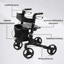 Rollaattori Arvo Deluxe, musta