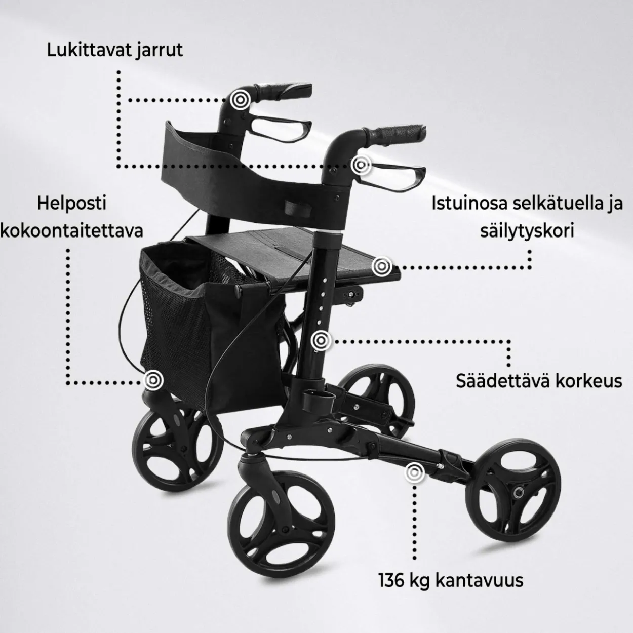 Rollaattori Arvo Deluxe, musta