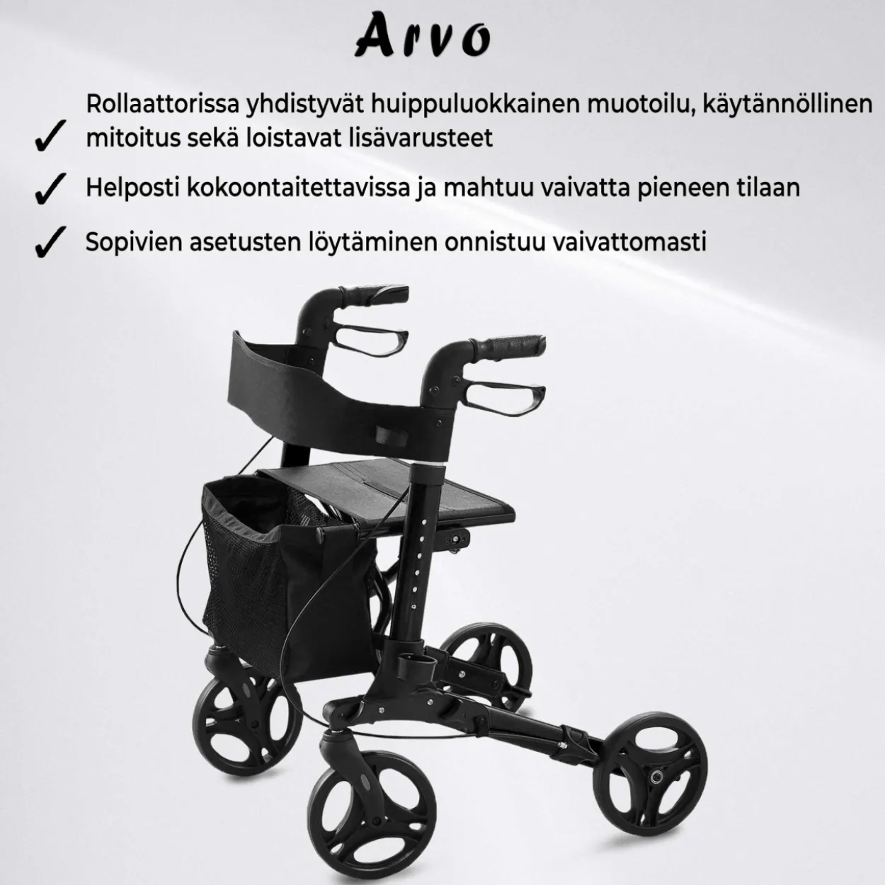 Rollaattori Arvo Deluxe, musta