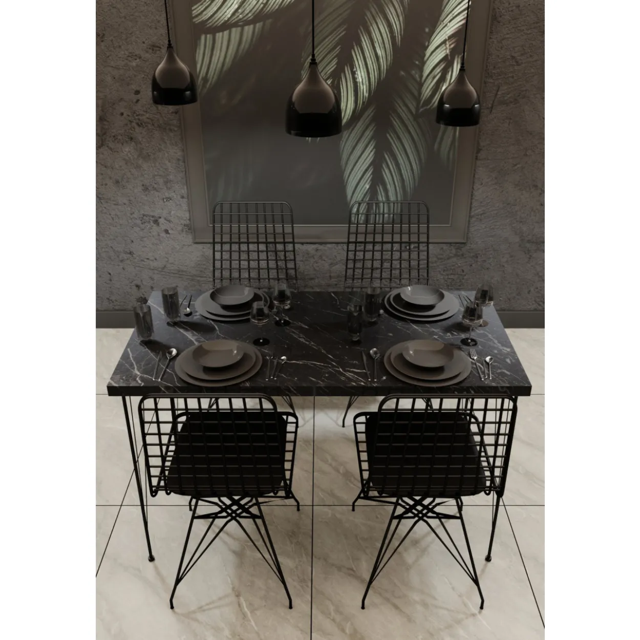 Ruokapöytä Chic Home 120 cm Noora + 4 tuolia, musta